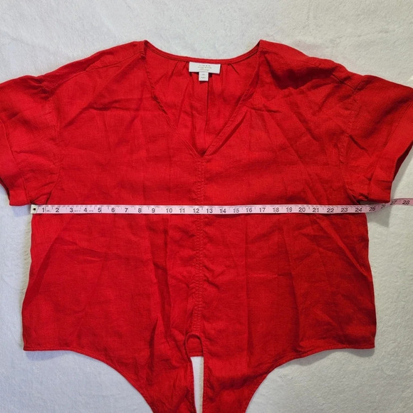 Set Of 2 Charter Club Luxury 100% Linen Red And Floral Tie-Front Top Size XXL - Picture 11 of 12